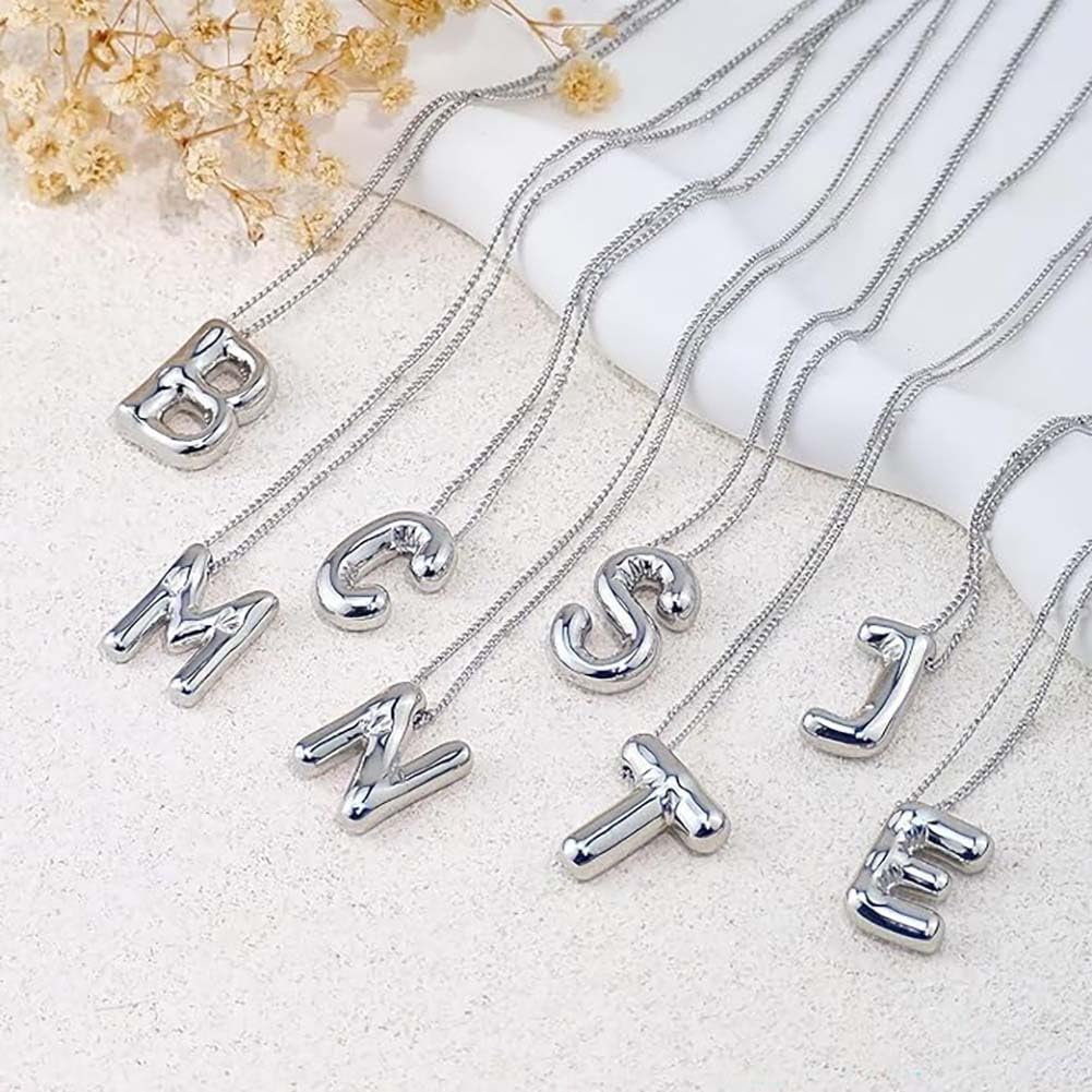 MTINEAPS Silver Initial Necklaces for Women Teens Gifts Trendy Stuff Bubble Letter Pendant Necklaces Sterling Silver Jewelry Birthday Gifts for Women Teen Her Sister A