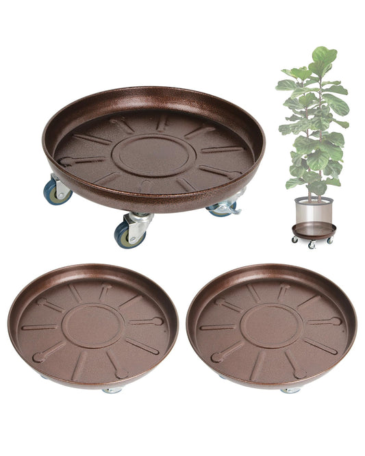 Tadpolebaby Heavy Duty Plant Caddy with Solid Rubber Wheels, Lockable, Increased Load Capacity, One-Minute Installation, Suitable for Indoor, Outdoor, Patio, Garden Settings, 16 Inches 3PACK, Brown