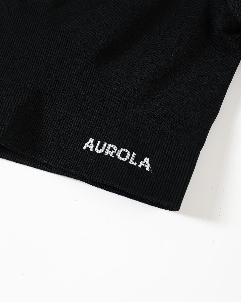 AUROLA Serpent Snake Long Sleeve Shirts for Women, Seamless Workout Crop Tops Crew Neck Cropped T Shirt Athletic Yoga,Solid-Black,M