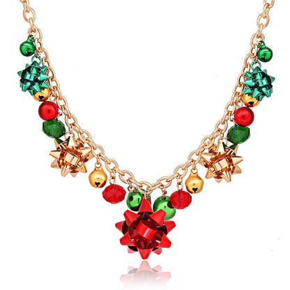 XOCARTIGE Christmas Necklace X-Mas Jingle Bell Necklaces Festive Bow Pendant Necklace Present for Women (A Gold)