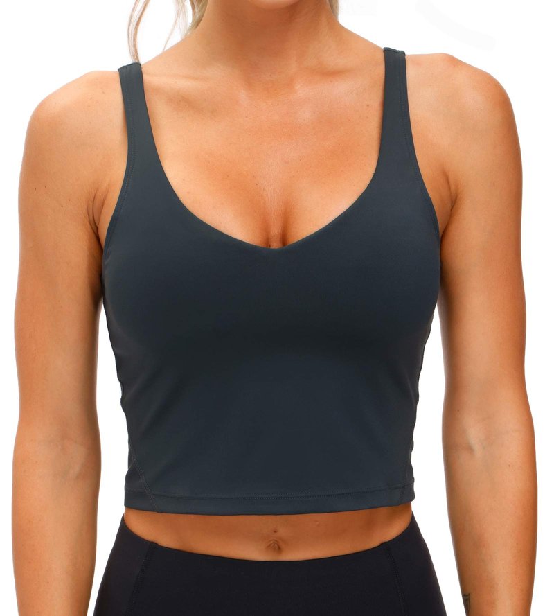 Women’s Longline Sports Bra Wirefree Padded Medium Support Yoga Bras Gym Running Workout Tank Tops (Charcoal Grey, Large)