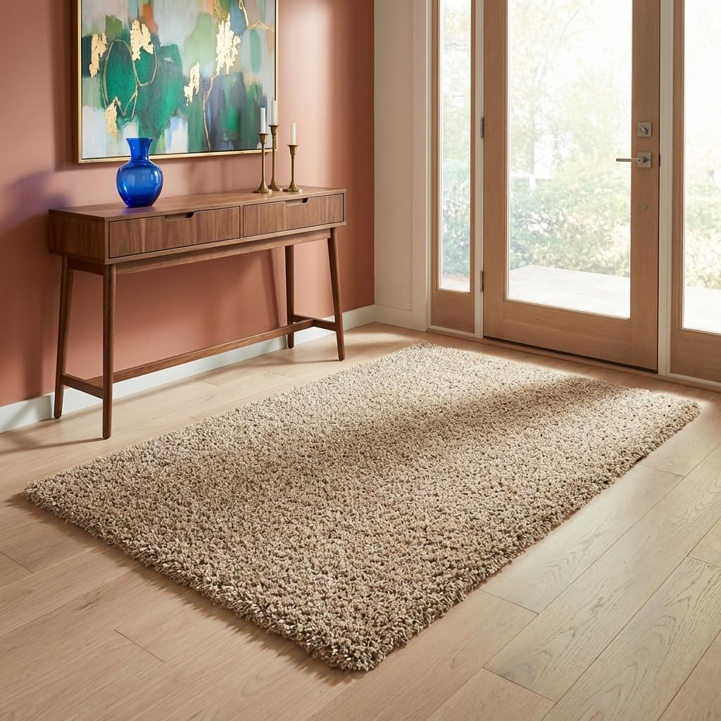 Unique Loom Solid Shag Collection Area Rug (4' 1" x 6' 1" Rectangle, Taupe)
