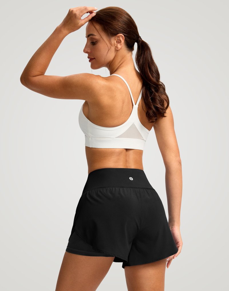 SANTINY Women's 2 in 1 Running Shorts with Pockets 3" High Waisted Exercise Workout Athletic Shorts for Women with Liner(Black_M)
