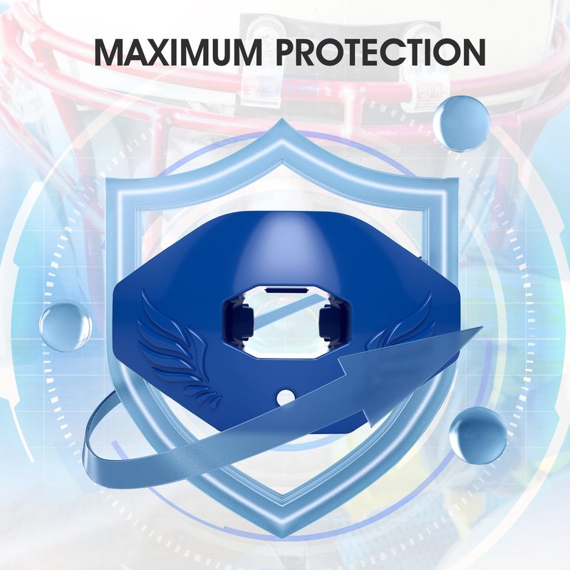 2Pcs Football Mouth Guard,Youth Mouth Guard Football,Football Mouthpiece with Strap,No Boil, Soft and Durable, Maximum Breathing Channel,Fits Adult,Youth Hockey Rugby(Blue)
