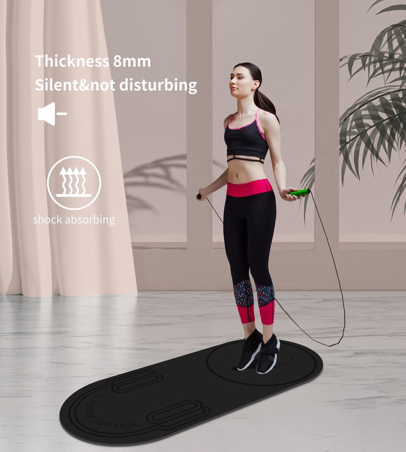 Knsbk Non-Slip Jump Rope Mat Shock Absorption Rope Skipping Mat for Adults & Children Home Indoor Workout Exercise Mat (Black)