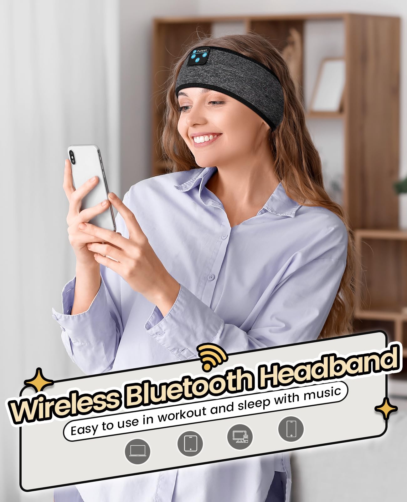 Fulext Sleep Headband - Bluetooth Sleep Headphones for Side Sleepers, Reduce Snoring Disturbance, Sports & Tech/Birthday Gift for Women, Men, Mom, Dad