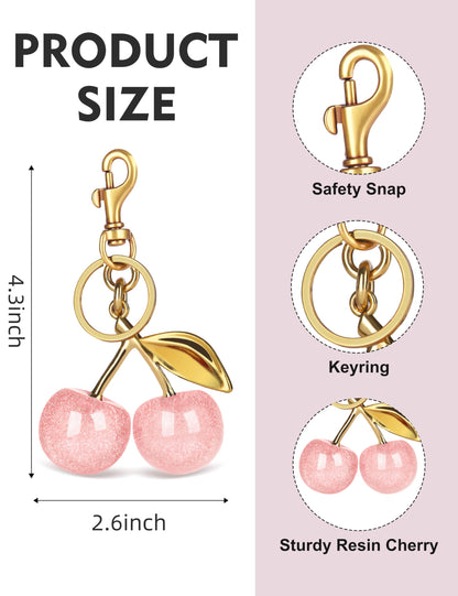 OVRUNS Cherry Bag Charm Cute Cherry Accessories Sparkling Purse Keychian Charms for Women