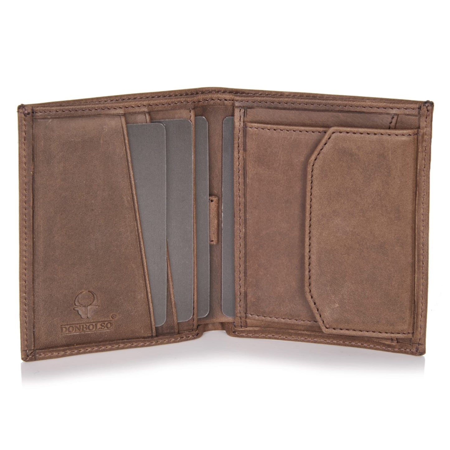 DONBOLSO Slim Wallet Rome I Genuine Leather Card Holder with Coin Pocket I Thin Purse with RFID Protection for Men and Women I Brown Vintage, Kids Wallets for Boys