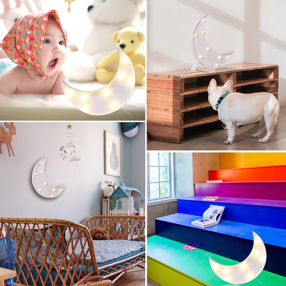 Vicila LED Moon Shaped Marquee Signs, Light Up Night Lights Battery Operated Crescent Moon Lamp for Bedroom, Christmas, Birthday Party Decor - White