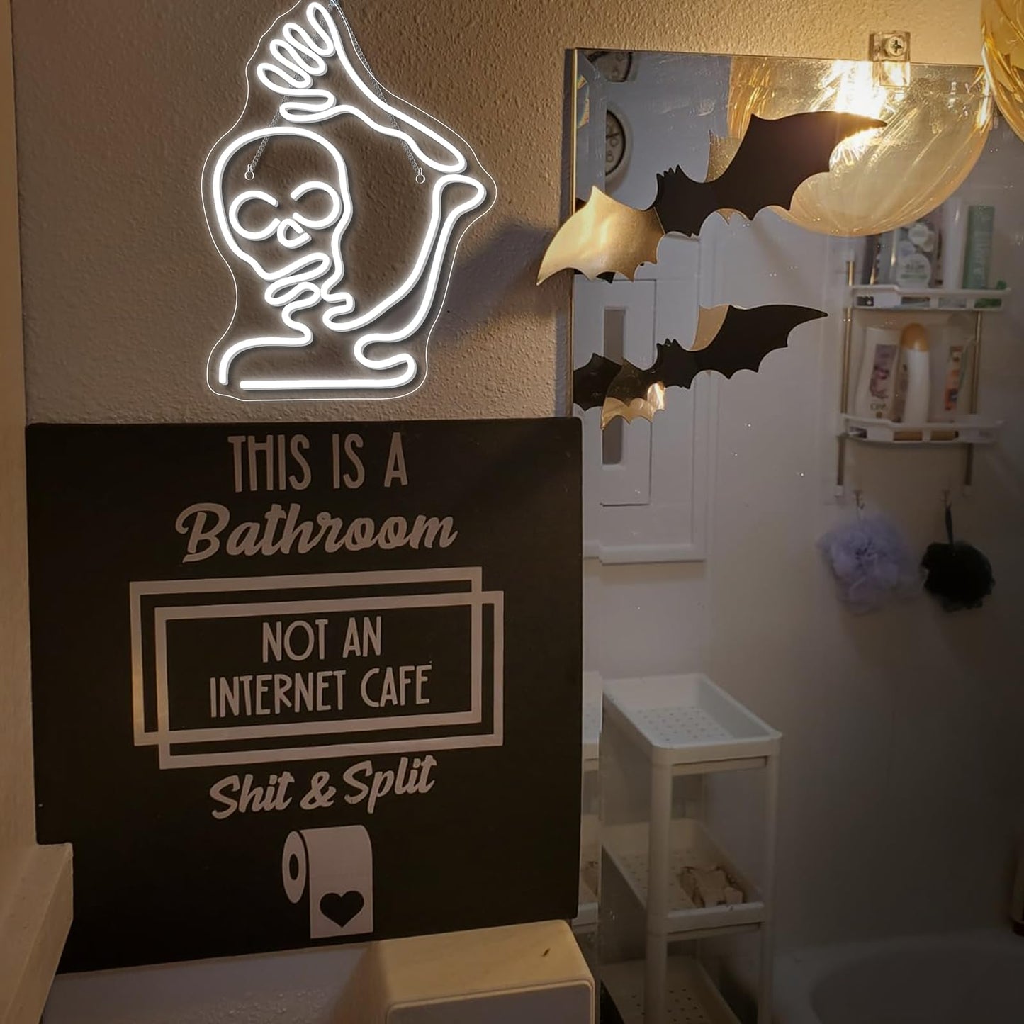 Looklight Skull Neon Sign Halloween Neon Signs for Wall Decor Skeleton Led Lights for Bedroom Front Door Man Cave Bar Game Room Party Decoration Gifts USB Powered 11.4x15.9in