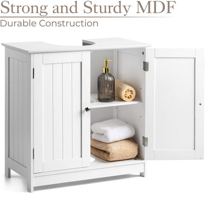 CHRISTOW White Under Sink Bathroom Cabinet, Free Standing Wooden Sink Storage Unit, Basin Cupboard With Shelf