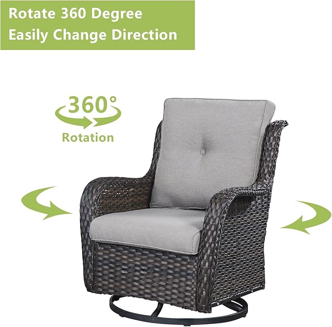 Rilyson Wicker Patio Furniture Set - 6 Piece Rattan Outdoor Sectional Conversation Sets with 2 Rocking Swivel Chairs,2 Ottomans and 2 Sofa for Porch Deck Garden(Brown/Grey)