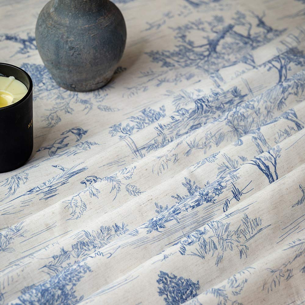 GLORY SEASON Rustic Tablecloth Classic French Village Printed Linen Fabric Table Cover Farmhouse Decoration 55x102 Inches Rectangle/Oblong Blue for Kitchen Dining