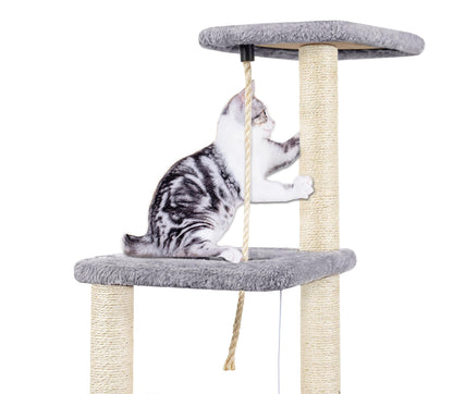 Cat Scratching Post, 90cm Cat Tree for Indoor Cats Multi-Level Stable Cat Tower for Climbing Playing and Relaxation, Grey