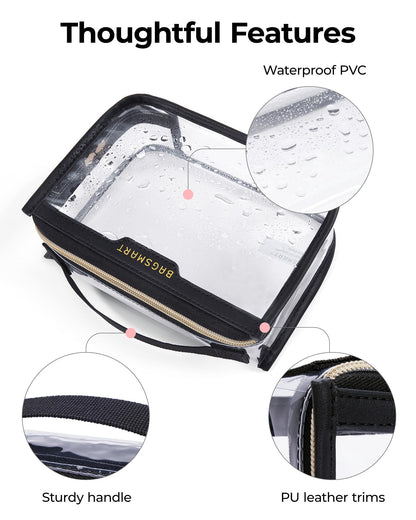 BAGSMART TSA Approved Toiletry Bag, Clear Travel Toiletry Bag, Makeup Cosmetic Pouch Bag for Women Quart Size Compliant Bag Organizer for Travel Essentials (Black Pack of 1,)