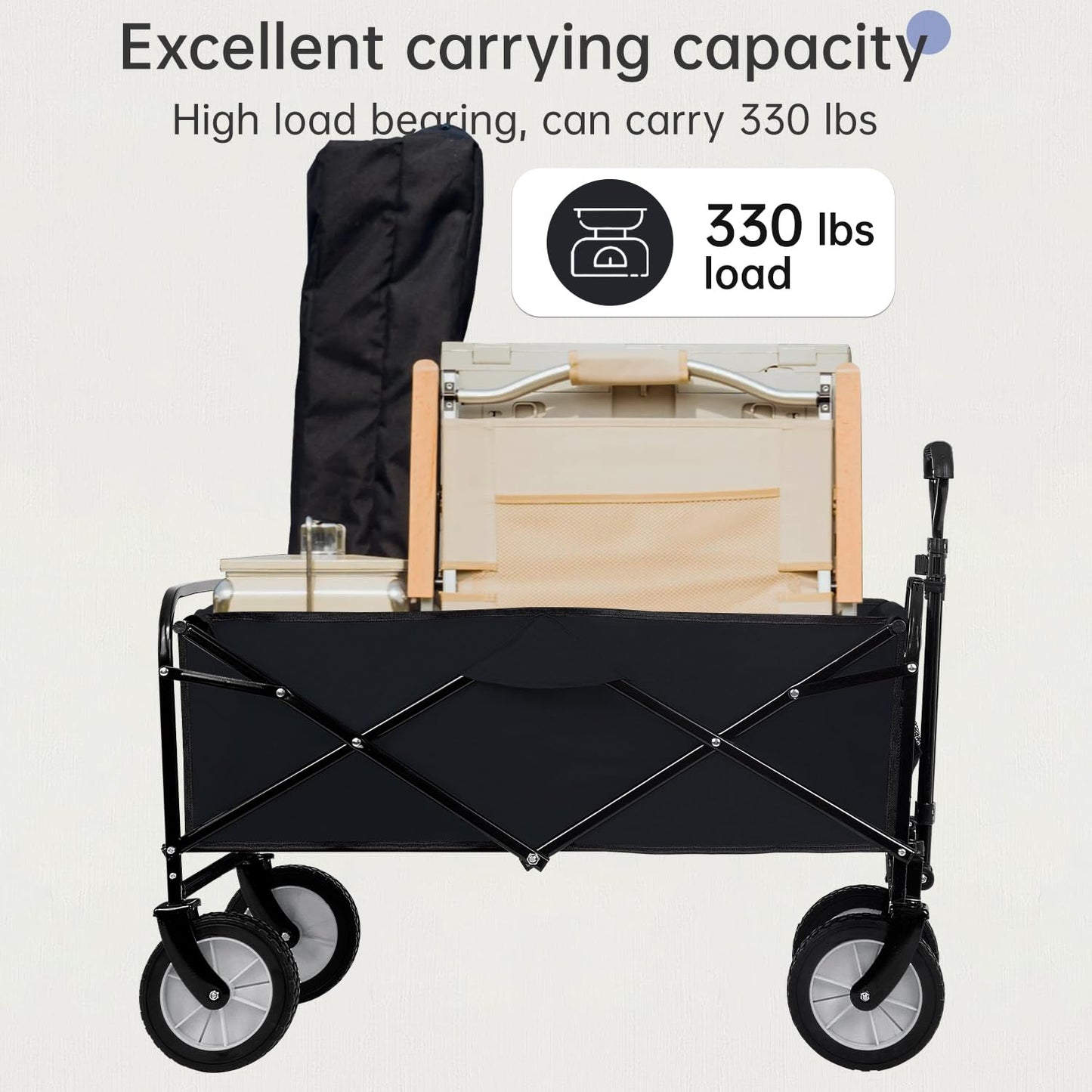 Collapsible Folding Wagon Garden Cart Beach Wagon Grocery Wagon All-Terrain Wheels Garden Grocery Wagon (Black)