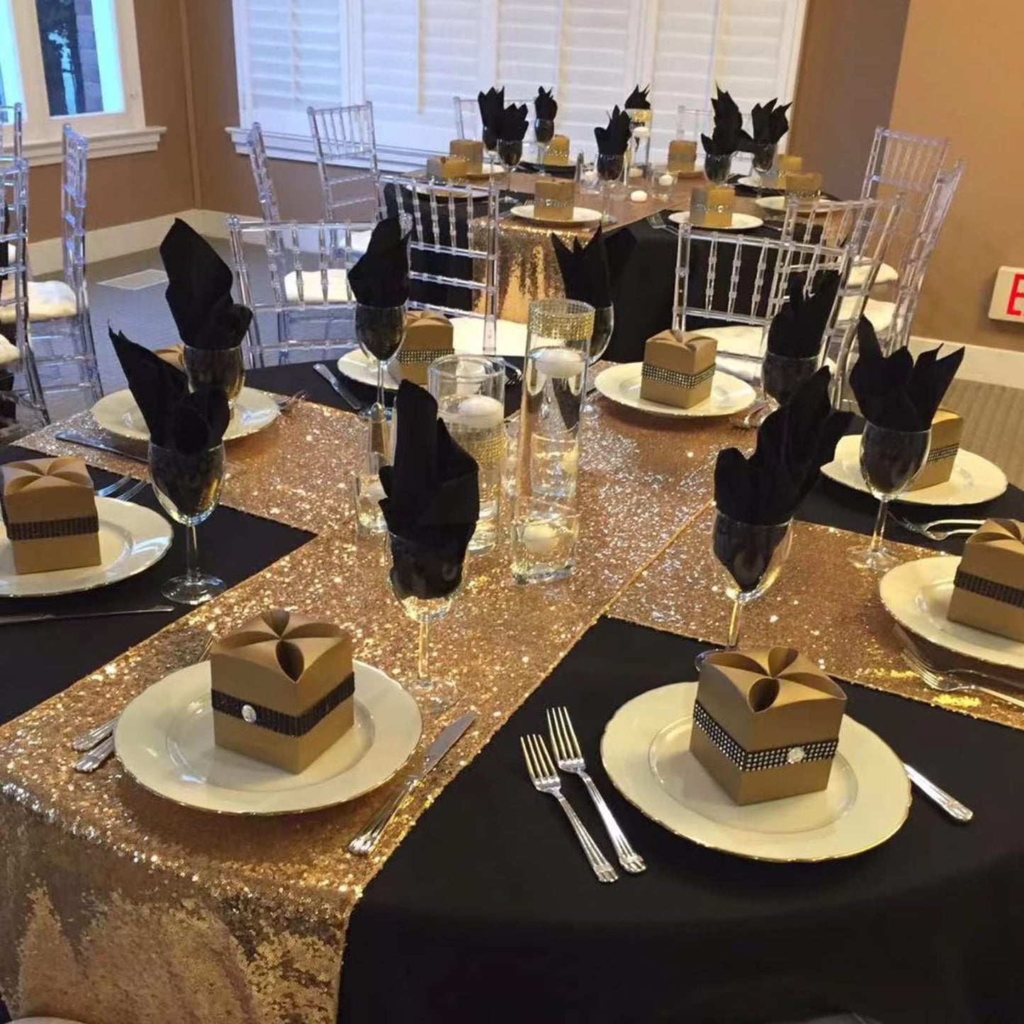 Charoama Glitter Gold Table Runners-12 by 108 Inch Luxury Linens -Gold Event Outdoor Party Supplies Fabric Decorations Gift Package for Holiday Wedding Birthday Baby Shower Dining Room Table Decor