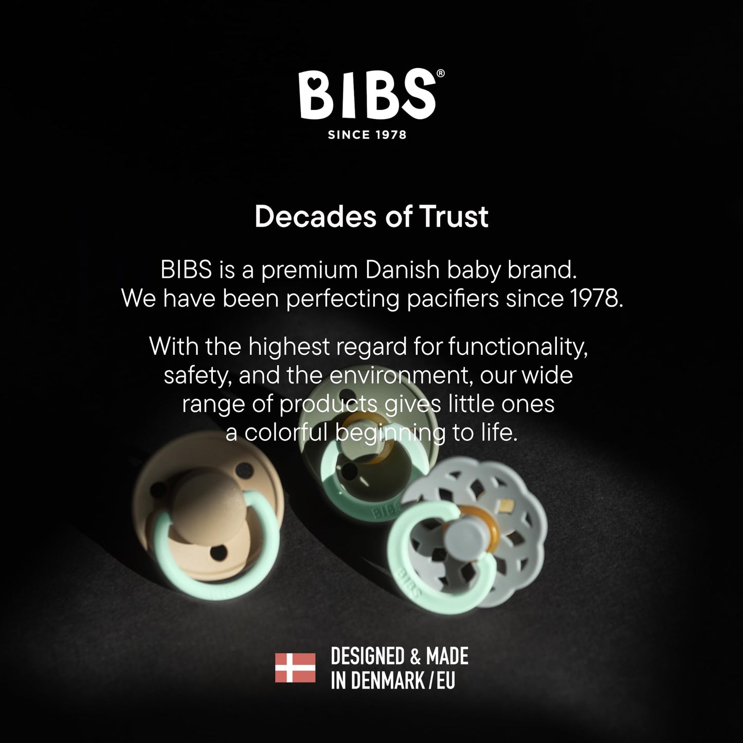 Bibs Pacifiers | Natural Rubber Baby Pacifier | Set of 2 BPA-Free Soothers | Made in Denmark | Sage Night/Cloud Night | Size 6-18 Months