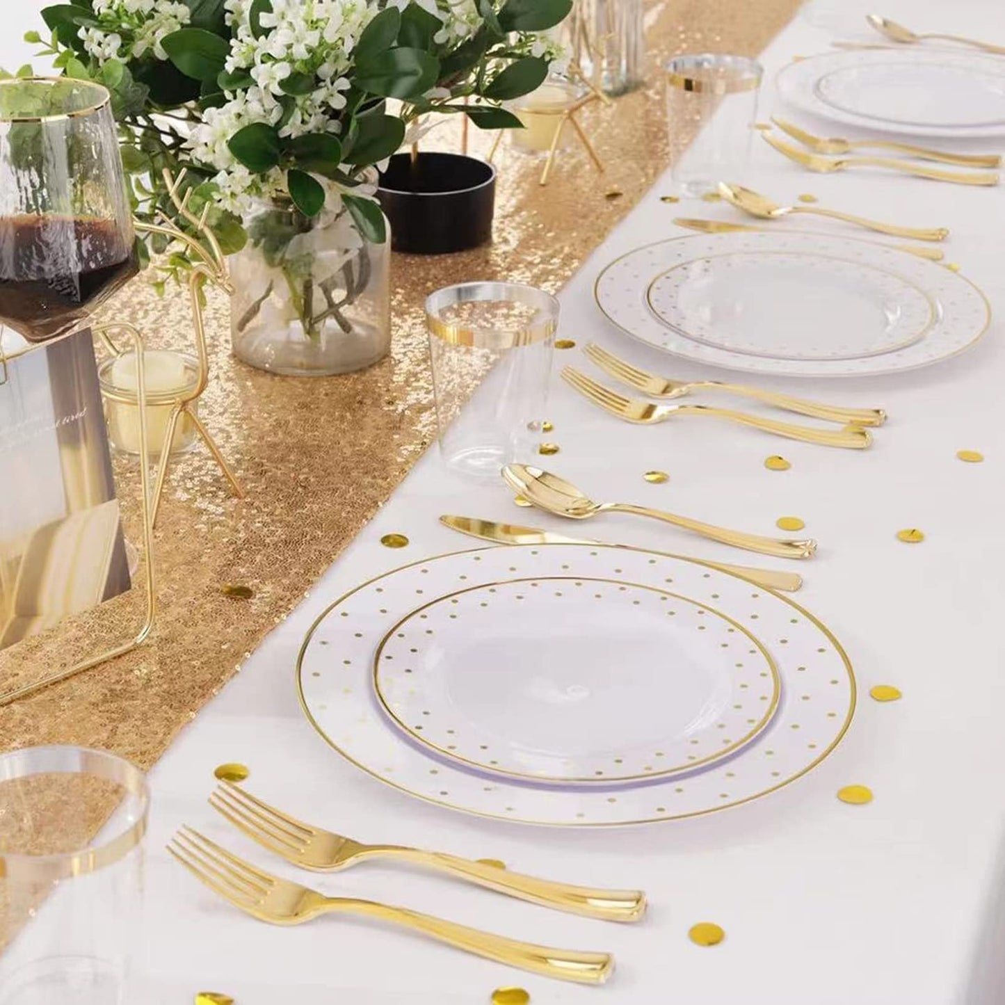 Charoama Glitter Gold Table Runners-12 by 108 Inch Luxury Linens -Gold Event Outdoor Party Supplies Fabric Decorations Gift Package for Holiday Wedding Birthday Baby Shower Dining Room Table Decor