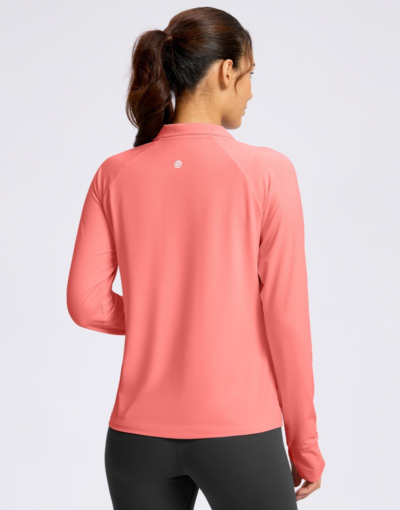 G Gradual Women's UPF 50+ Lightweight Athletic Jacket Sun Protection Zip Up 4 Pockets Long Sleeve Shirts Workout Running, Pink Coral, M