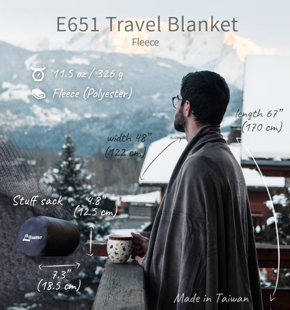 Litume Compact Fleece Travel Blanket with Stuff Sack, 70x48 Inches, Moisture Wicking and Breathable Airplane Blanket, Foldable Throw for Couch, Train, Camp, Backpacking, Traveling