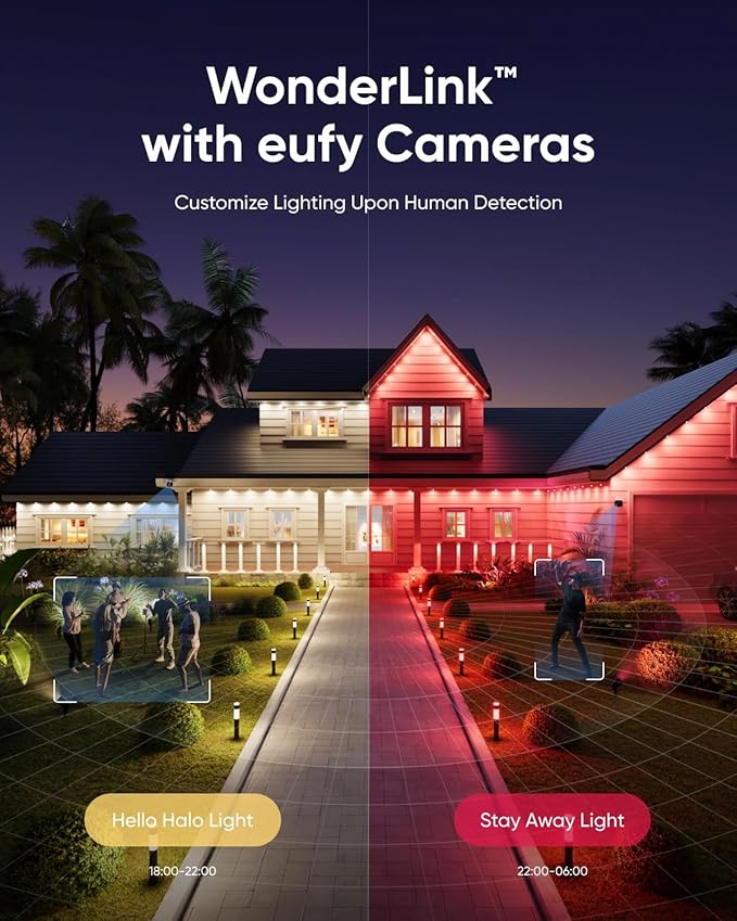 eufy Permanent Outdoor Lights E22, 150ft with 90 Triple-LED Lights, Smart RGBWW, Daily and Holiday, Up to IP67 Waterproof, AI Lighting Themes for Halloween, Christmas, Links with Cameras, White
