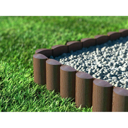 Grey Lawn Edging Border Palisade - 2.5 metres / 8.2 ft Long - Garden Fencing with Wood Log Texture and Ground Stakes for Landscaping, Flower Beds, Patio, Lawn, Pavement Edge