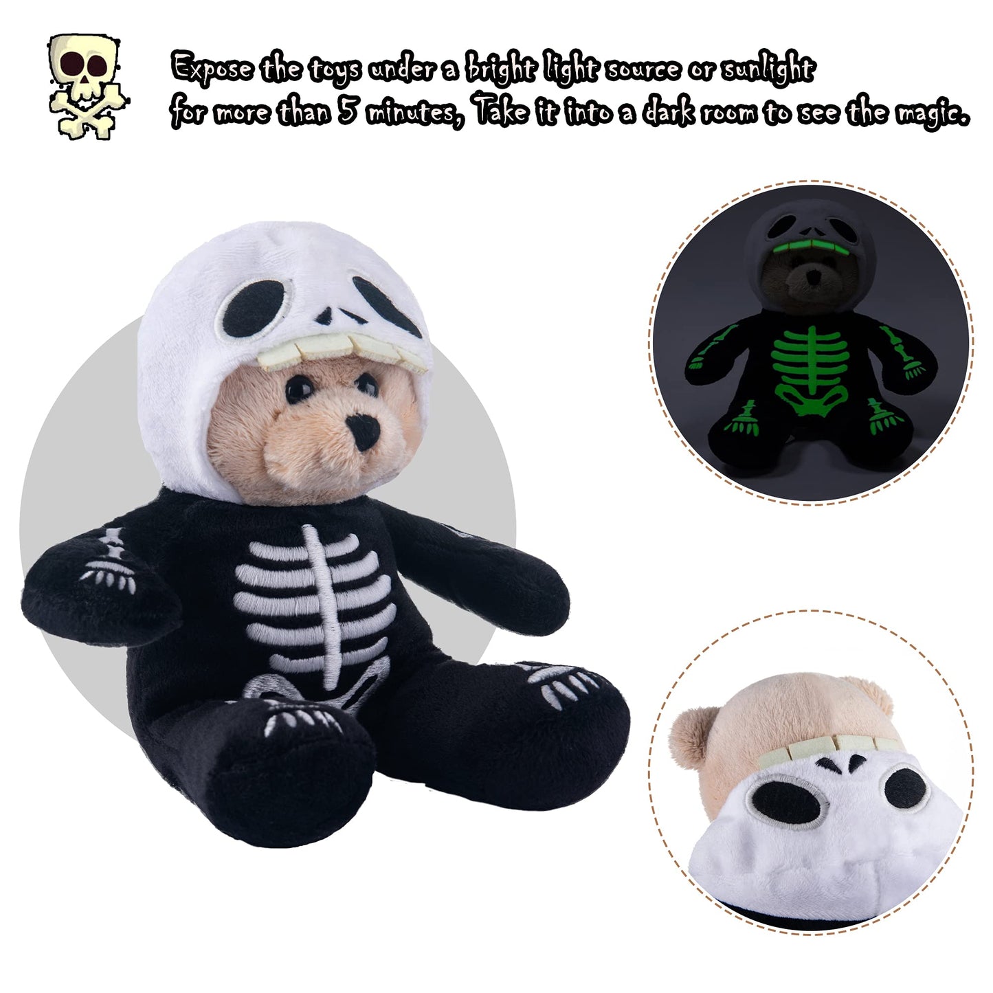 My OLi 9" Glow in The Dark Plush Toy Spider & Skeleton Stuffed Animal with Flip-Top Hat Cute Teddy Bear for Kids Babies & Toddlers
