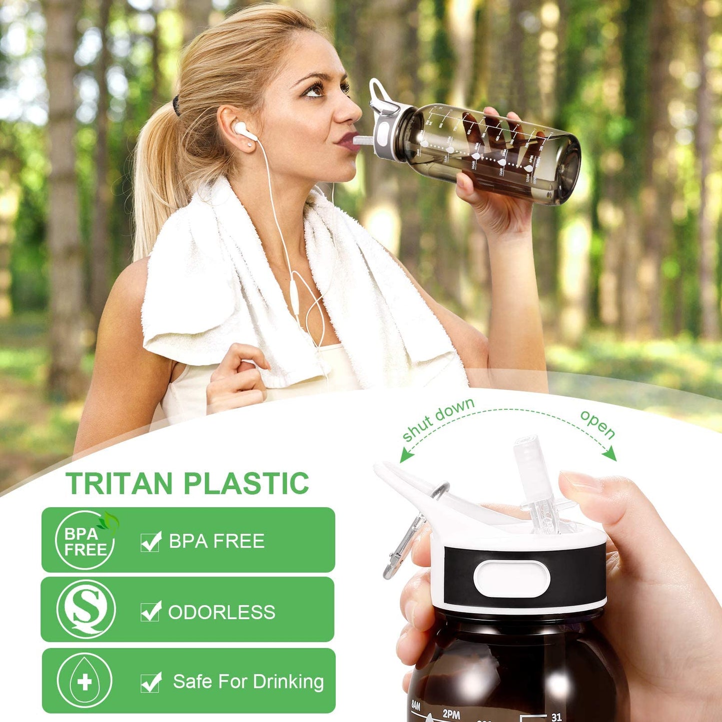 JIMACRO Water Bottle, BOTTLED JOY 1 Litre Water Bottle with Straw and Handle BPA-Free, 32 Oz Daily Water Intake Bottle with Time Markings Tracker to Remind the Drinking Time, Ideal for Hydration