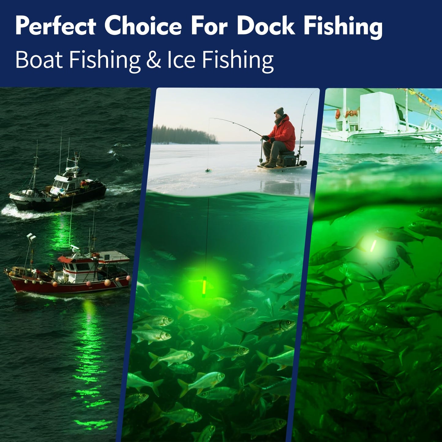 SeaShine IP68 Underwater Fishing Light, DC/AC 12-24V Green Fish Lights, 1300LM Night Underwater Lights 16FT Cable 13W Fish Light for Night Fishing Docks/Boats/Kayaks, Fresh & Salt Water