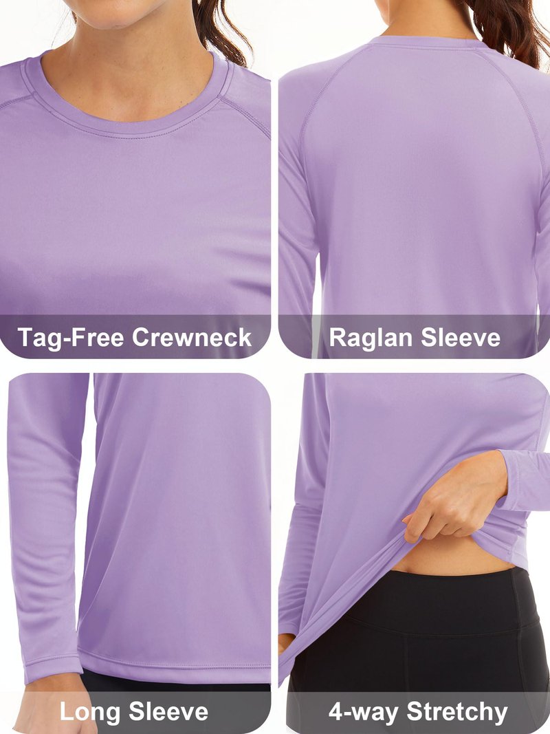MAGCOMSEN T Shirts for Women UV Shirts for Women Long Sleeve Shirts Summer Running Shirts Women Fishing Shirts Hiking Shirts Workout Shirts for Women Light Purple