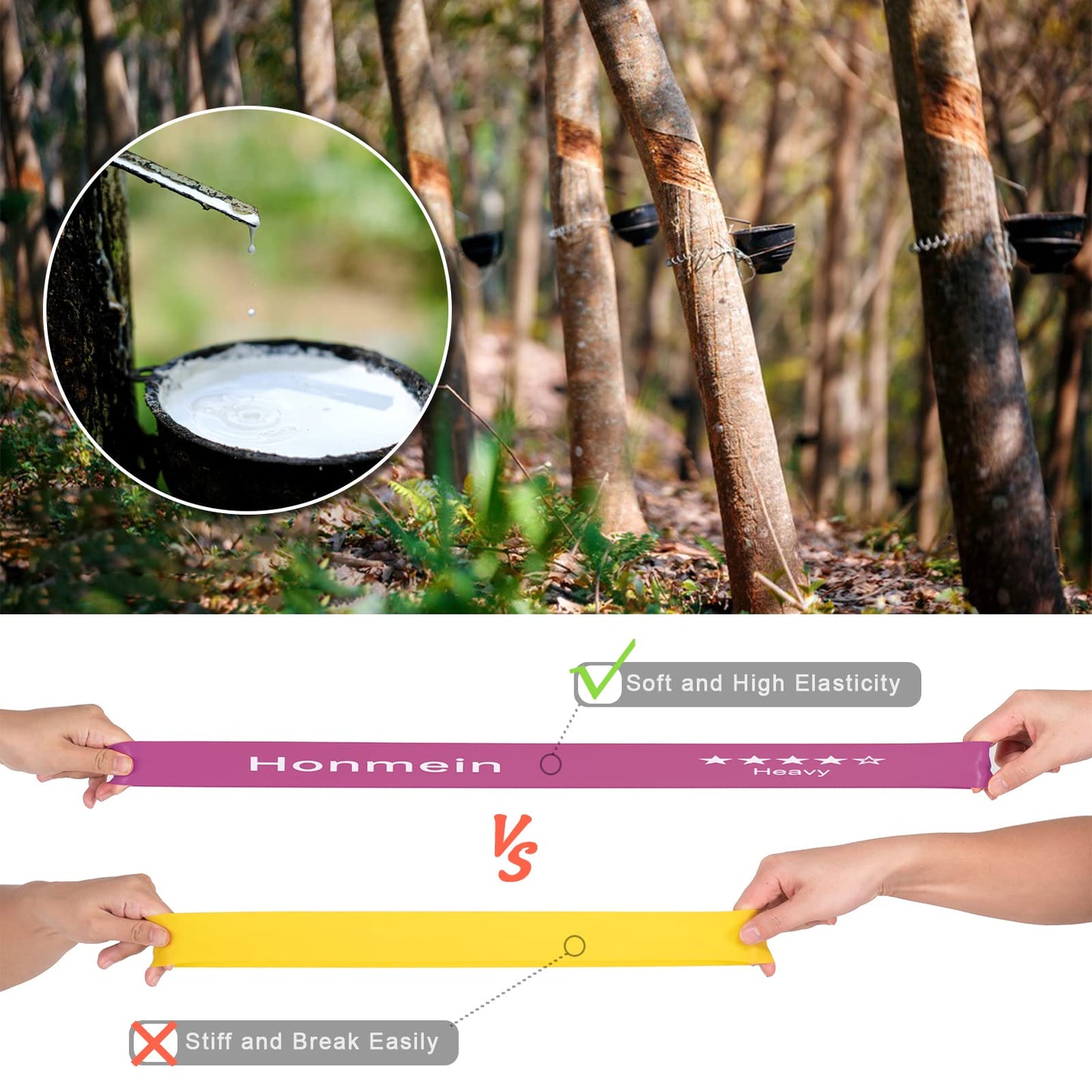 Honmein Resistance Bands for Working Out, Exercise Bands with 5 Resistance Levels Fit for Home Fitness, Strength Training, Natural Latex Resistance Band Include Instruction Guide and Carry Bag (Pink)