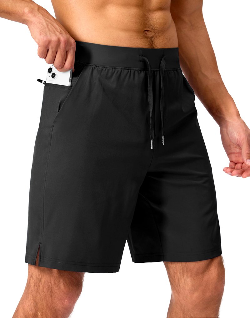 Soothfeel Men's Running Shorts with Zipper Pockets 9 Inch Lightweight Quick Dry Gym Sports Athletic Workout Basketball Shorts for Men (Black, M)