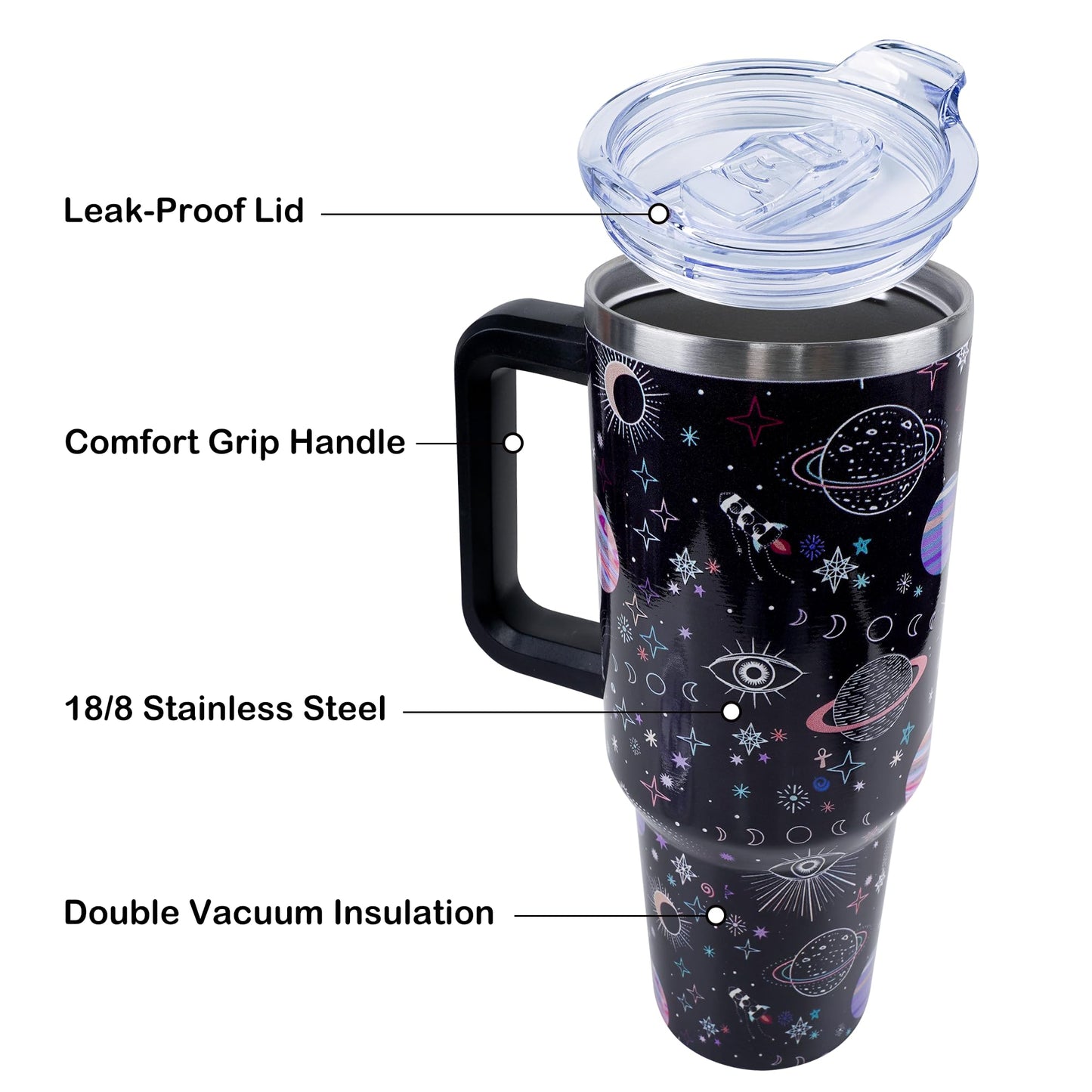 Lumumanber 40 oz Goth Moon Tumbler with Handle and Straw, Black Gothic Travel Mug Water Bottle, Stainless Steel Insulated Cup with Lid and Straw, Birthday Christmas Halloween Gifts