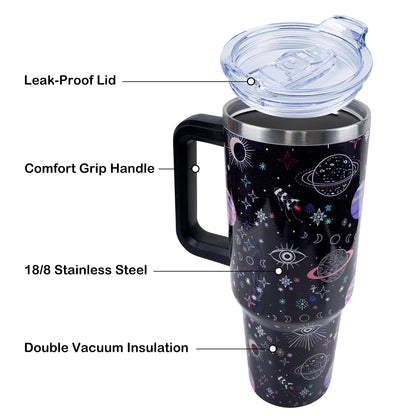 Lumumanber 40 oz Goth Moon Tumbler with Handle and Straw, Black Gothic Travel Mug Water Bottle, Stainless Steel Insulated Cup with Lid and Straw, Birthday Christmas Halloween Gifts