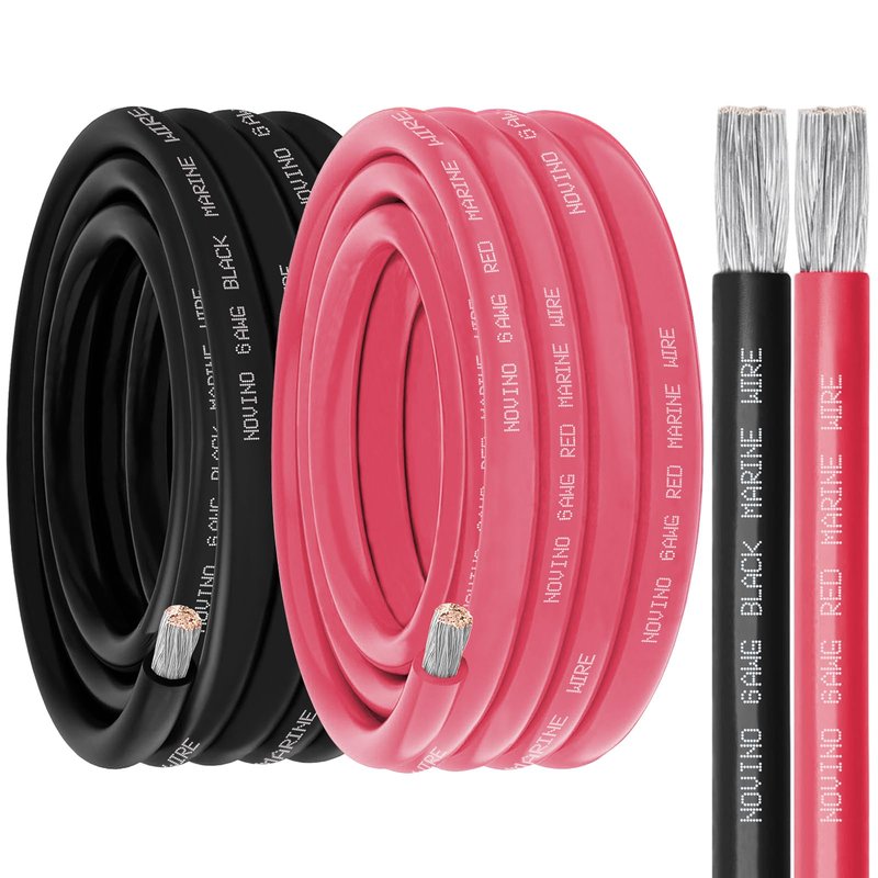 6 Gauge Marine Wire 6 AWG Marine Grade Wire Include 6 AWG 10FT Red & 10FT Black,6 Gauge Tinned Copper Boat Cable for Automotive Electrical Battery Speakers Solar Outdoor RV Camper Trailer