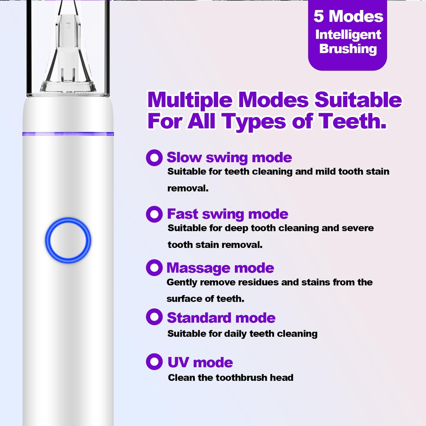 Metal Electric Toothbrush with UV Mode, Vibration and Oscillation Electric Toothbrush for Adults, 6 Brush Heads & Travel Case & Dust Cover, 5 Modes & Built in Timer, One Charge Last 120 Day（Rose）