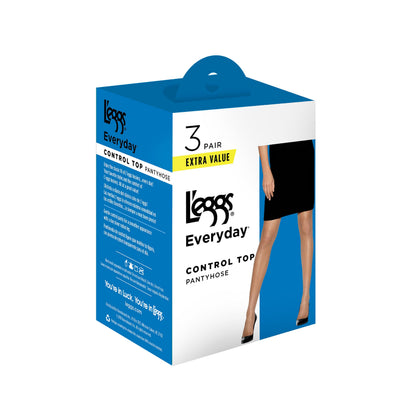 L'eggs Everyday Control Top Sheer Toe Pantyhose for All Day Comfort, 100% Nylon, Nude, Size Q (Pack of 3)
