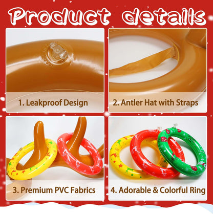Christmas Inflatable Reindeer Antler Ring Toss Game 2 Sets, 2024 Christmas Games Party Supplies for Family Party (2 Antlers 12 Rings)
