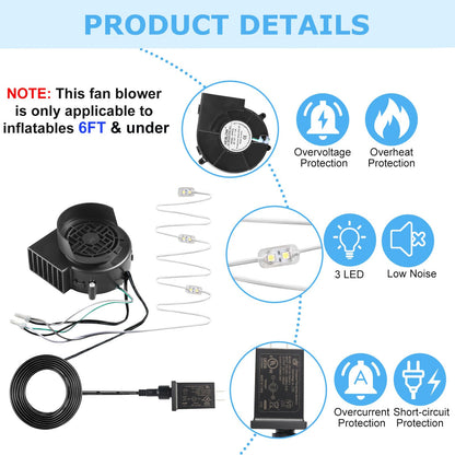 Envanptaz 2-Pack Inflatable Fan Blower Replacement, 12V 1.2A Air Blower for Inflatables with 3 LED Light Strings for Thanksgiving Christmas Halloween Yard Party Holiday Inflatable Decorations