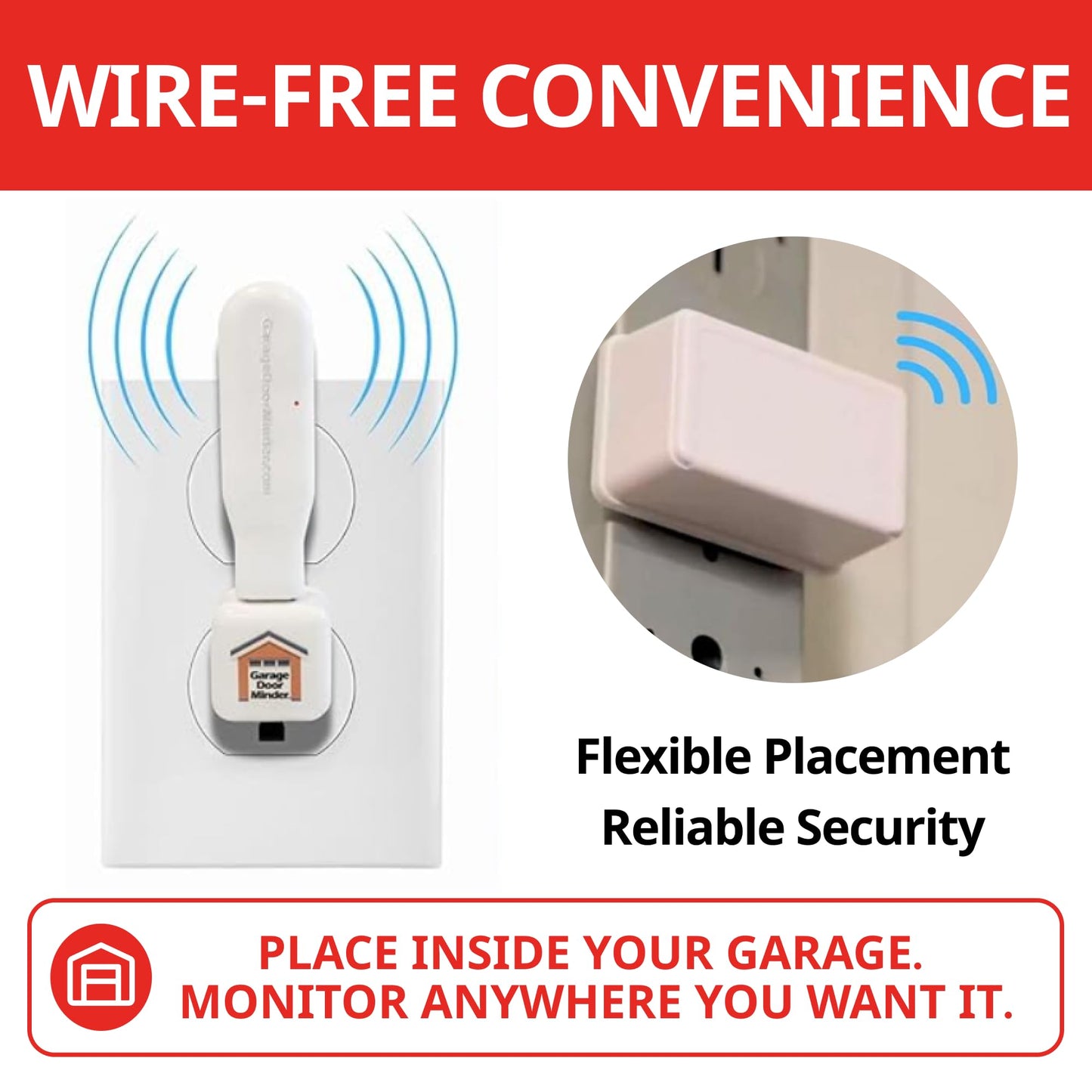 Garage Door Minder® Version II. 100% Wireless. Installs in Two Minutes! No Wi-Fi. in-Home Monitor & Alert System. Great for Seniors!