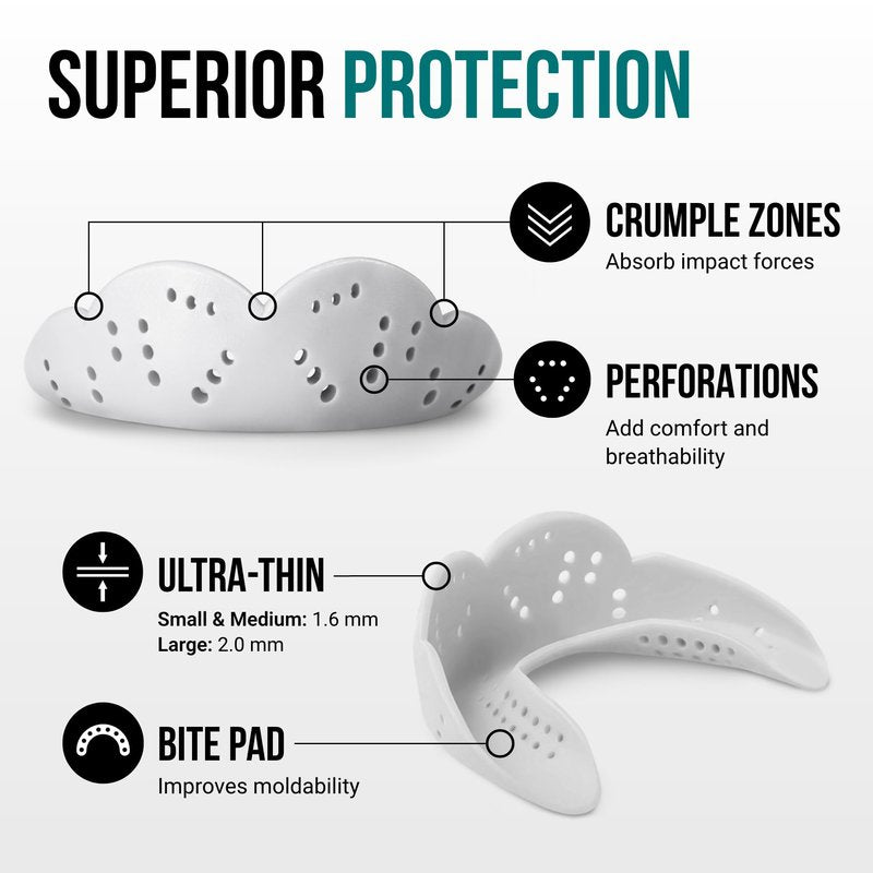 SISU Aero Medium Mouthguard, Snow White - 30% Stronger Protection for Lacrosse, Football, Hockey, Roller Derby, Team Sports - Remoldable Up to 20 Times - Ultra Slim - Works for Braces - Non Toxic