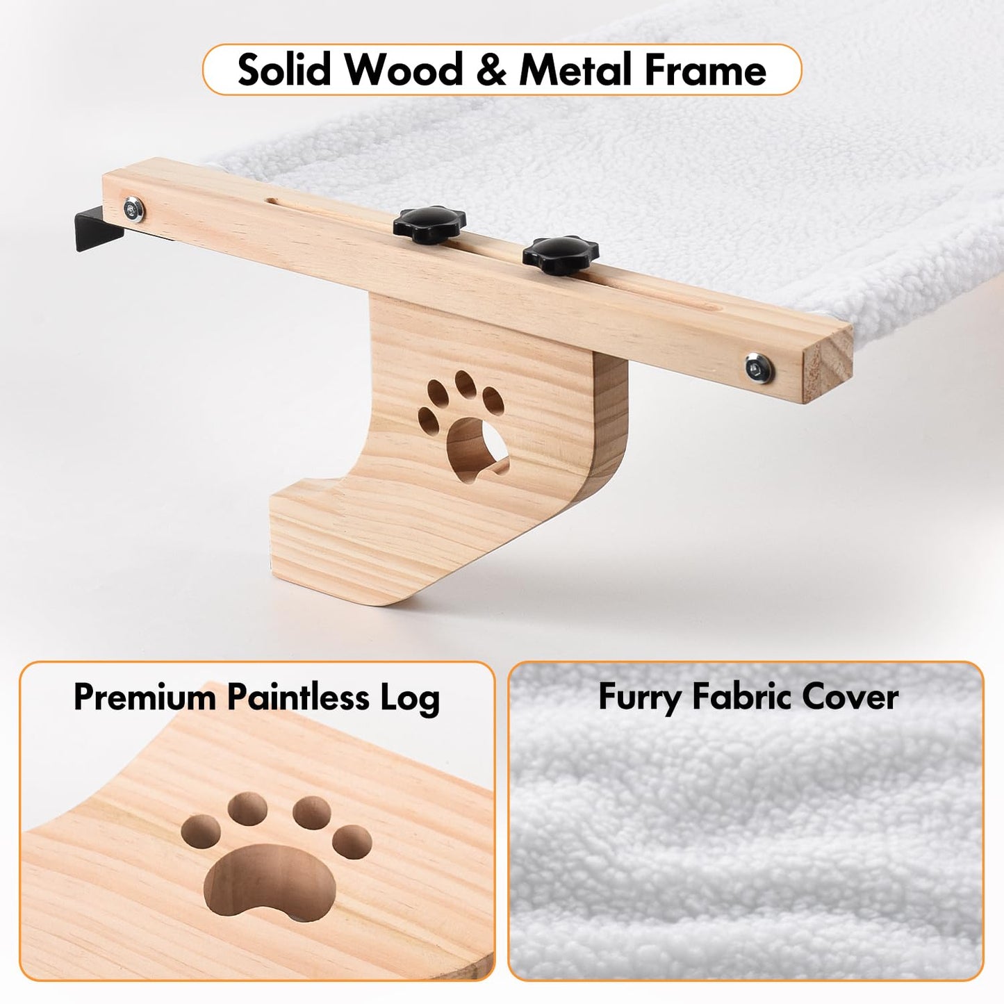 AMOSIJOY Cat Sill Window Perch Sturdy Cat Hammock Window Seat with Wood & Metal Frame for Large Cats, Easy to Adjust Cat Bed for Windowsill, Bedside, Drawer and Cabinet (21.7''-White Plush)