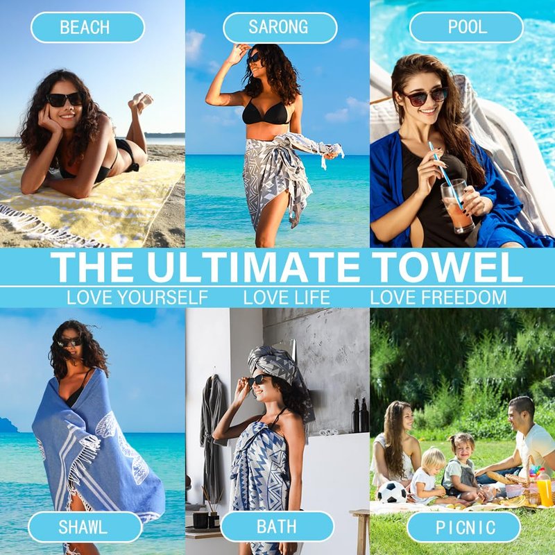 Widdonen Thin Turkish Beach Towel Lightweight Quick Dry Absorbent Cotton Bathroom Bath Pool Swim Towels Extra Large Oversized Sand Free Beach Accessories Essentials Cloud Gifts for Adult