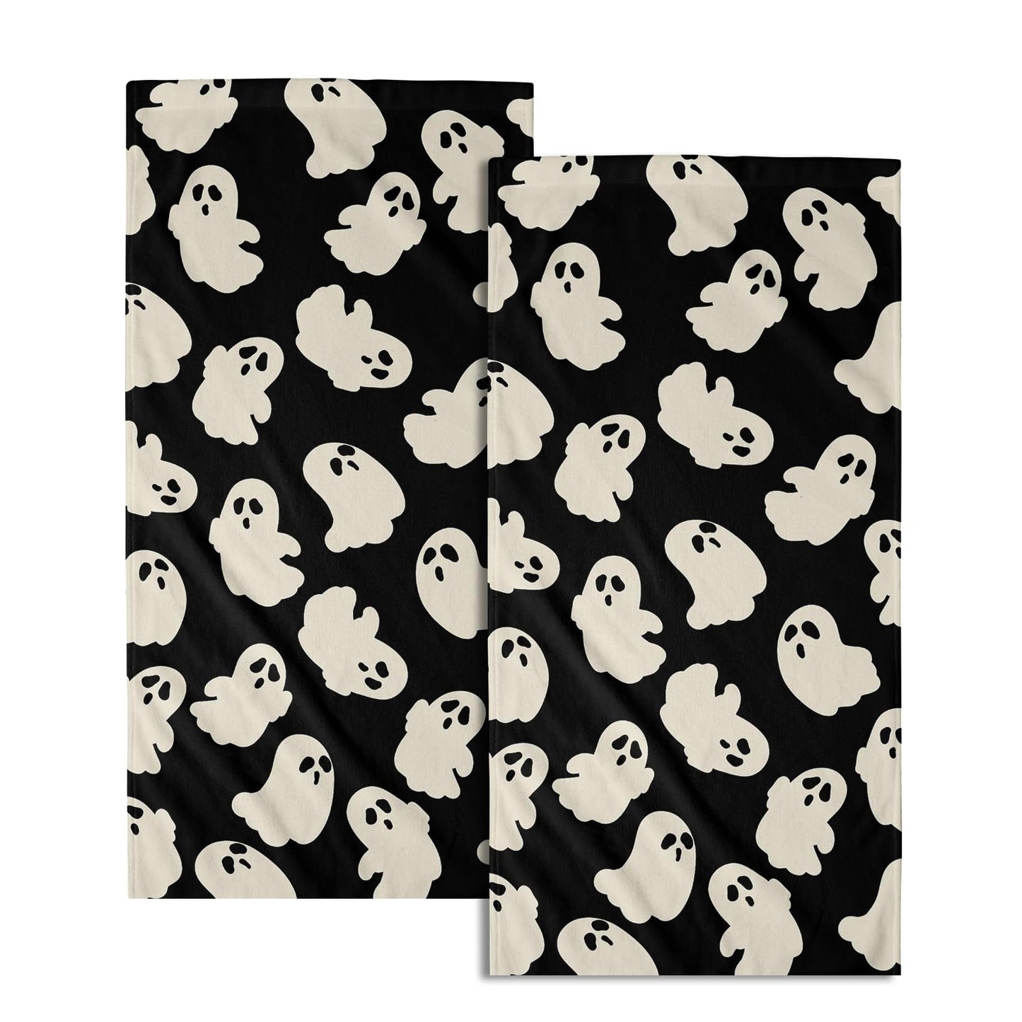 Granbey Halloween Ghost Hand Towels Pack of 2 White Spooky Ghost Black Face Towel 28.3x14.4 Inch Happy Halloween Holiday Decorative Super Soft Kitchen Towels for Bathroom Home Hotel Gym
