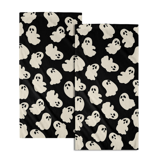 Granbey Halloween Ghost Hand Towels Pack of 2 White Spooky Ghost Black Face Towel 28.3x14.4 Inch Happy Halloween Holiday Decorative Super Soft Kitchen Towels for Bathroom Home Hotel Gym