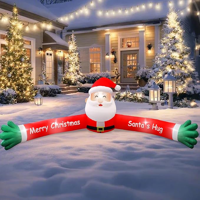 10FT Christmas Hugging Inflatable Santa Claus for Xmas Holiday Blow Up Weatherproof Outdoor Christmas Decorations for Garden Yard