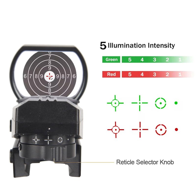 KASENTE Red Green Dot Gun Sight Tactical Reflex Sight with 4 Adjustable Reticles for 20mm Rail Mount, Black