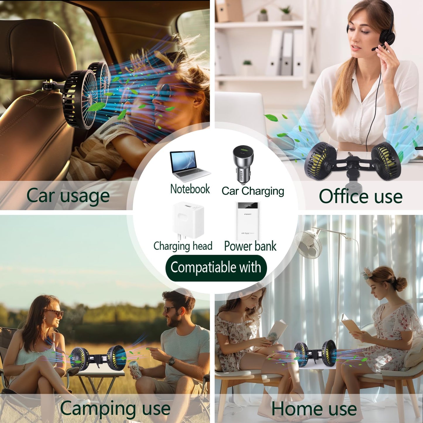 HUENLYEL Car Backseat Fan for Backseat Kids, Dual Head Usb Car Headrest Fan for Car Backseat Kids (No Battery)