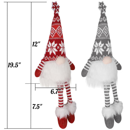 Juegoal 2 Pack Lighted Christmas Gnomes with Dangling Legs, 19.5Inch Handmade Scandinavian Swedish Tomte, Battery Operated Winter Tabletop Christmas Decorations Collectible Figurines